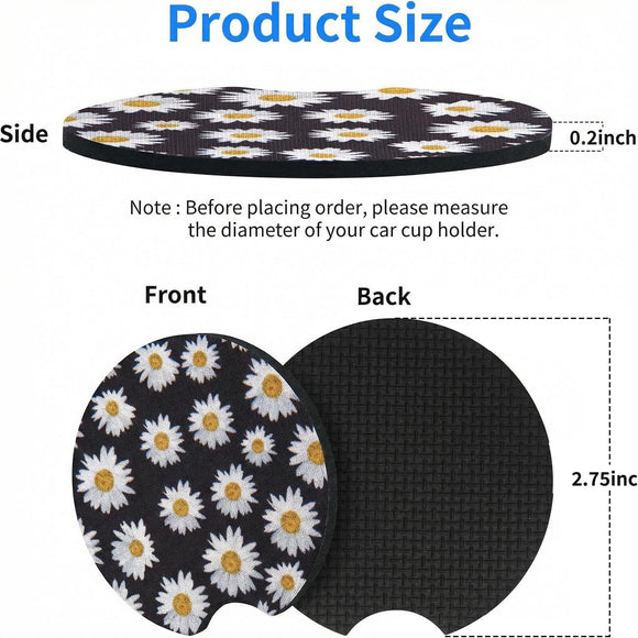 Car Cup Drink Holder Coaster 2 Pack Car Coasters for Cup Holders Cute Vehicle Accessories for Women and Girl (Daisy)