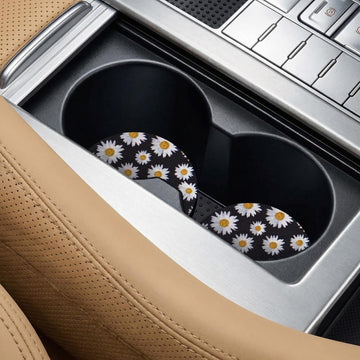 Car Cup Drink Holder Coaster 2 Pack Car Coasters for Cup Holders Cute Vehicle Accessories for Women and Girl (Daisy)