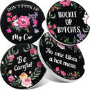 4 Pcs Car Cup Holder Coasters 2.56 Inch Floral Style Coasters Absorbent Ceramic with Finger Notch for Keeping Cup Holders Dry Clean Cute Car Accessories Interior for Women(Black Background)-6