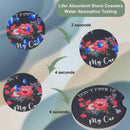 4 Pcs Car Cup Holder Coasters 2.56 Inch Floral Style Coasters Absorbent Ceramic with Finger Notch for Keeping Cup Holders Dry Clean Cute Car Accessories Interior for Women(Black Background)-4