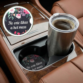 4 Pcs Car Cup Holder Coasters 2.56 Inch Floral Style Coasters Absorbent Ceramic with Finger Notch for Keeping Cup Holders Dry Clean Cute Car Accessories Interior for Women(Black Background)