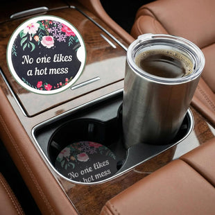 4 Pcs Car Cup Holder Coasters 2.56 Inch Floral Style Coasters Absorbent Ceramic with Finger Notch for Keeping Cup Holders Dry Clean Cute Car Accessories Interior for Women(Black Background)