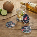 4 Pcs Car Cup Holder Coasters 2.56 Inch Floral Style Coasters Absorbent Ceramic with Finger Notch for Keeping Cup Holders Dry Clean Cute Car Accessories Interior for Women(Black Background)-3