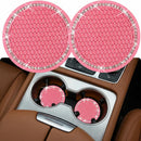2PCS Bling Car Cup Coaster 2.75 Inch Auto Cup Holder Insert Coasters Silicone Anti-Slip Crystal Rhinestone Drink Mat Universal Vehicle Interior Accessories for Women Girls (Pink)-1