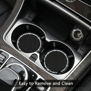 2PCS Bling Car Cup Coaster 2.75 Inch Auto Cup Holder Insert Coasters Silicone Anti-Slip Crystal Rhinestone Drink Mat Universal Vehicle Interior Accessories for Women Girls (Black)