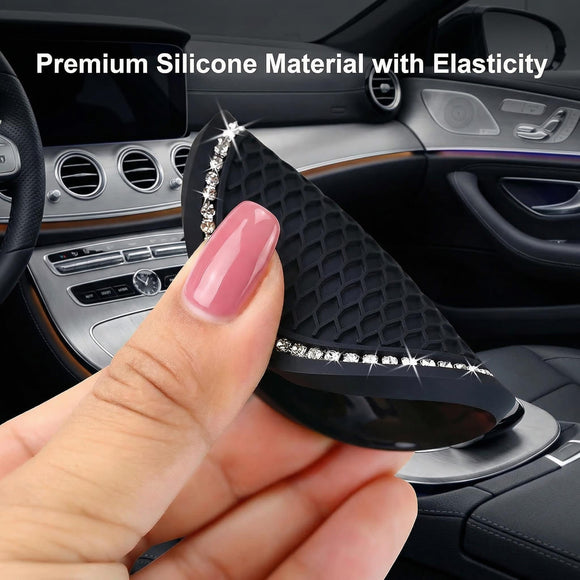 2PCS Bling Car Cup Coaster 2.75 Inch Auto Cup Holder Insert Coasters Silicone Anti-Slip Crystal Rhinestone Drink Mat Universal Vehicle Interior Accessories for Women Girls (Black)