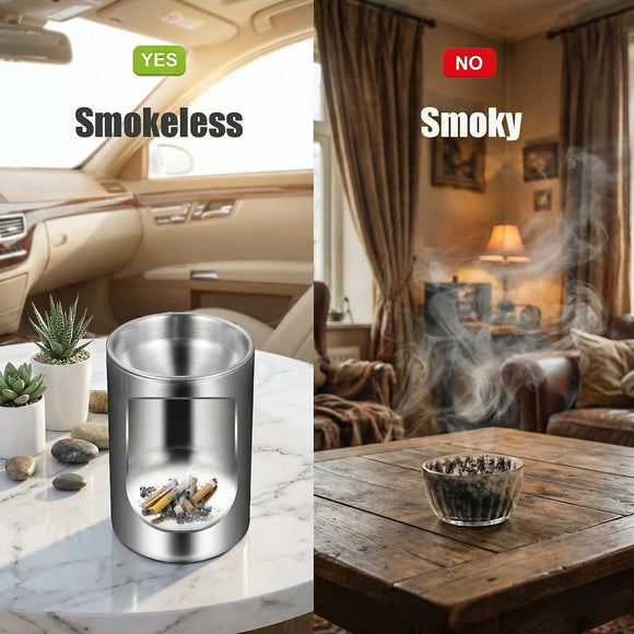 Car Ashtray with Lid Smell Proof Smokeless Auto Ashtray Ash Tray for Car Cup Holder Portable Windproof for Outdoor Stainless Steel Smoking Accessories for Office Home Use (AA)