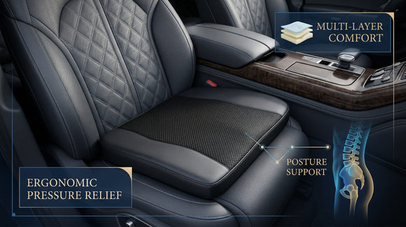 Car Seat Cushion Comfort Memory Foam Car Cushions for Driving - Sciatica & Lower Back Pain Relief Driver Seat Pillow for Auto Office Chair Wheelchair - Black
