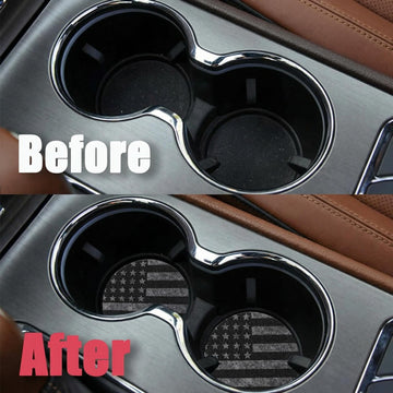 Car Cup Holder CoastersCute Car Accessories for Women and Lady2 Pack 2.95inchUniversal Non Slip Cup Holder Insert Coaster (Gray Flag) - 0