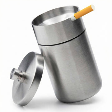 Stainless Steel Auto Ashtrays with Lid Car Ashtray Smell Proof Portable Smokeless Detachable Windproof Extinguished Butt Bucket Ash Tray for Car Cup Holder (Silver)