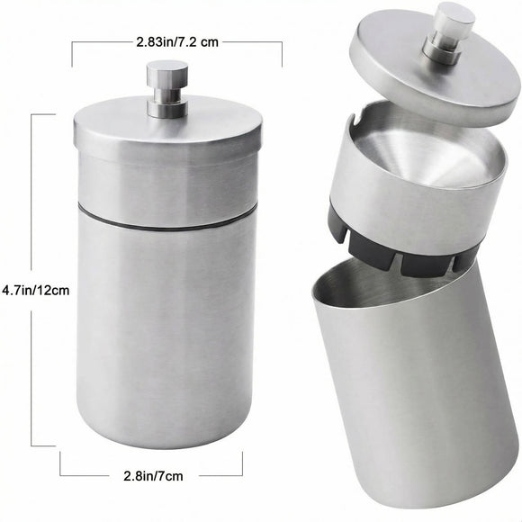 Stainless Steel Auto Ashtrays with Lid Car Ashtray Smell Proof Portable Smokeless Detachable Windproof Extinguished Butt Bucket Ash Tray for Car Cup Holder (Silver)