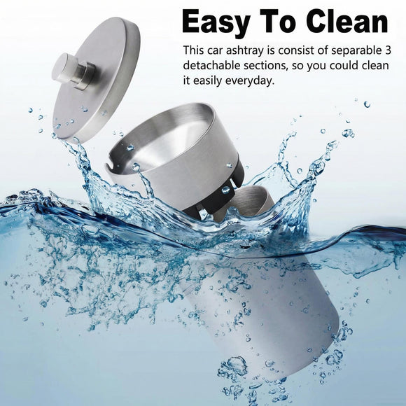 Stainless Steel Auto Ashtrays with Lid Car Ashtray Smell Proof Portable Smokeless Detachable Windproof Extinguished Butt Bucket Ash Tray for Car Cup Holder (Silver)