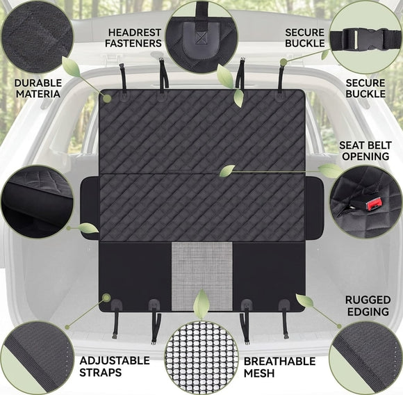 Dog Back Seat Cover Protector for Cars SUV and Trucks with Mesh Window Scratchproof Nonslip and Waterproof Material(Black)