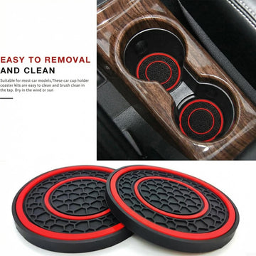 Car Cup Holder Coasters 2 Pack Universal Auto Anti Slip Cup Holder Insert Coaster Car Interior Accessories (Red)