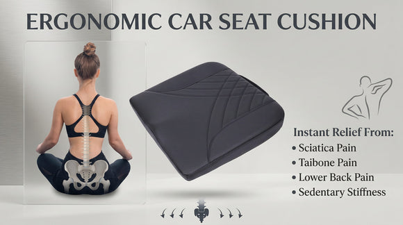 Premium Car Seat Cushion Memory Foam Driver Seat Cushion to Improve Driving View- Coccyx & Lower Back Pain Relief - Seat Cushion for Car Truck Office Chair (Black)