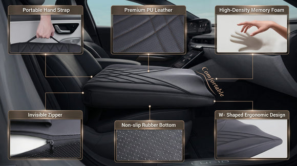 Premium Car Seat Cushion Memory Foam Driver Seat Cushion to Improve Driving View- Coccyx & Lower Back Pain Relief - Seat Cushion for Car Truck Office Chair (Black)