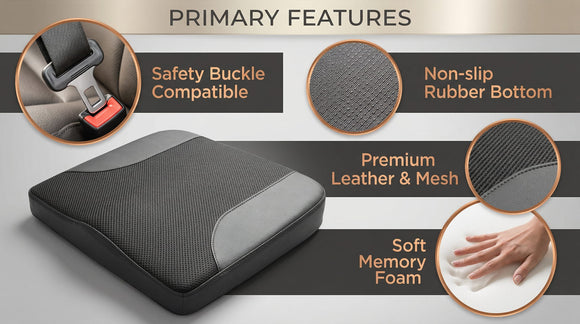 Car Seat Cushion Car Seat Cushions for Driving with Comfort Memory Foam - Sciatica & Back Pain Relief Suitable for Car Truck Office Chair (Black)