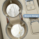 Car Coaster for Cup Holders 2 Pack Absorbent Ceramic Car Cup Holder Coaster for Drinks Cute Auto Assecories for Women Universal Size 2.56 in with Finger Notch & Cork Base White Marble-5