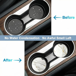 Car Coaster for Cup Holders 2 Pack Absorbent Ceramic Car Cup Holder Coaster for Drinks Cute Auto Assecories for Women Universal Size 2.56 in with Finger Notch & Cork Base White Marble