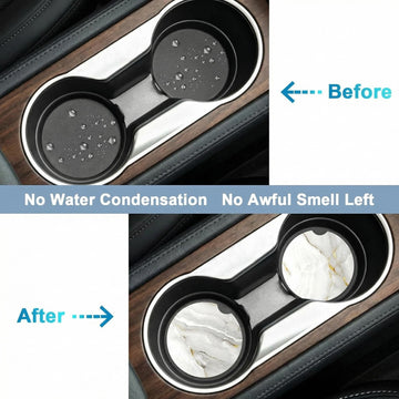 Car Coaster for Cup Holders 2 Pack Absorbent Ceramic Car Cup Holder Coaster for Drinks Cute Auto Assecories for Women Universal Size 2.56 in with Finger Notch & Cork Base White Marble - 0