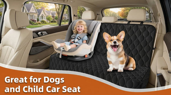 Dog Car Seat Cover for Back Seat - Waterproof Bench Seat Cover Fits Middle Armrest for Cars SUVs & Small Trucks Nonslip Backseat Dog Covers Rear Seat Protector for Pets and Child