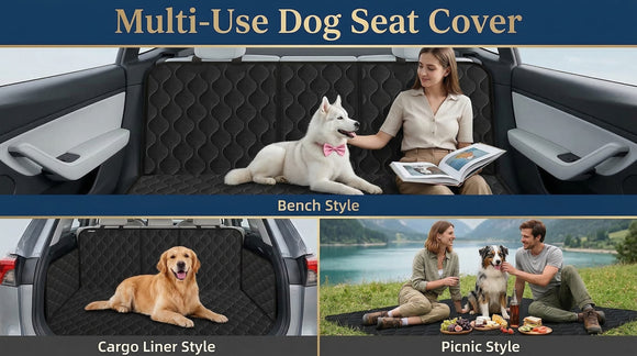 Dog Car Seat Cover for Back Seat - Waterproof Bench Seat Cover Fits Middle Armrest for Cars SUVs & Small Trucks Nonslip Backseat Dog Covers Rear Seat Protector for Pets and Child