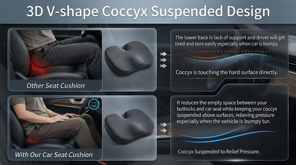 Car Seat Cushion for Car and Truck Driver Seat Office Chair Wheelchairs Coccyx Support Sciatica Lower Back Pain Relief Memory Foam Car Seat Pad