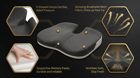 Car Seat Cushion for Car and Truck Driver Seat Office Chair Wheelchairs Coccyx Support Sciatica Lower Back Pain Relief Memory Foam Car Seat Pad