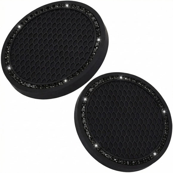 Car Cup Holder Coaster 2 Pack Universal Bling Vehicle Insert (2.75 Diameter) Crystal Rhinestone Car Interior Accessories (Black with Black Diamond).
