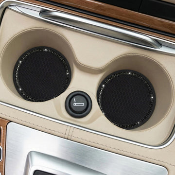 Car Cup Holder Coaster 2 Pack Universal Bling Vehicle Insert (2.75 Diameter) Crystal Rhinestone Car Interior Accessories (Black with Black Diamond).