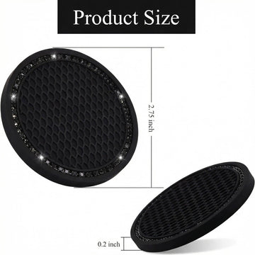 Car Cup Holder Coaster 2 Pack Universal Bling Vehicle Insert (2.75 Diameter) Crystal Rhinestone Car Interior Accessories (Black with Black Diamond). - 0