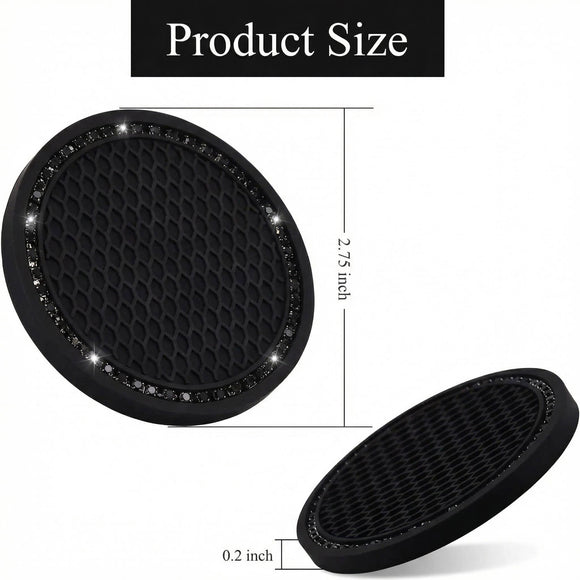 Car Cup Holder Coaster 2 Pack Universal Bling Vehicle Insert (2.75 Diameter) Crystal Rhinestone Car Interior Accessories (Black with Black Diamond).