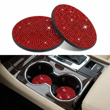 Bling Cup Holder Insert Coaster- 2.75 inch Silicone Anti-Slip Shockproof Universal Fashion Car Interior Accessories for Women (Red 2 PCS)