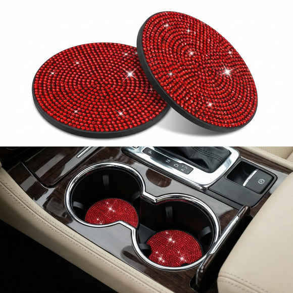 Bling Cup Holder Insert Coaster- 2.75 inch Silicone Anti-Slip Shockproof Universal Fashion Car Interior Accessories for Women (Red 2 PCS)