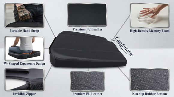 Premium Car Seat Cushion Memory Foam Driver Seat Cushion to Improve Driving View- Coccyx & Lower Back Pain Relief - Seat Cushion for Car Truck Office Chair (Classic Black)