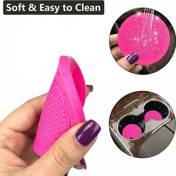 Car Cup Holder Coaster 4 Pack 2.75 Inch Diameter PVC Non-Slip Universal Insert Coaster Durable Suitable for Most Car Interior Car Accessory for Women Men Rose - 0