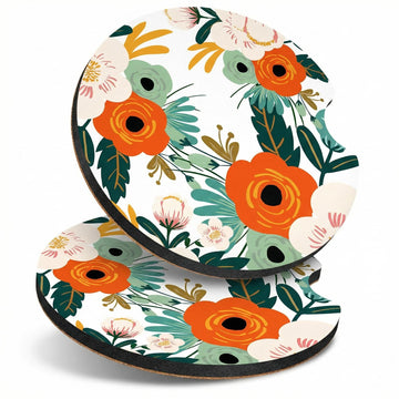 Car Cup Holder Coasters 2 Pack Universal Auto Anti Slip Insert Coaster with A Finger Notch Cute Car Assecories for Women Men Cup Mat for Most Interior White Flower