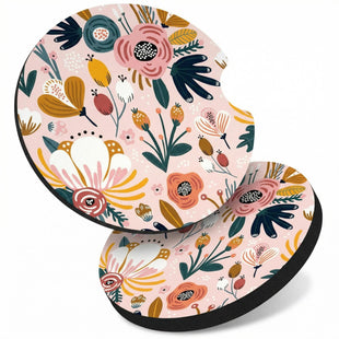 Car Cup Holder Coasters 2 Pack Universal Auto Anti Slip Insert Coaster with A Finger Notch Cute Car Assecories for Women Men Cup Mat for Most Interior Pink Flower