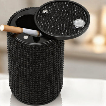 Car Ashtray with Lid Smell Proof Aluminum Crystal Diamond Cigarette Smokeless Automotive Ashtray Cup Holder Detachable Easy Clean Ash Tray for Car Women Home Office Black