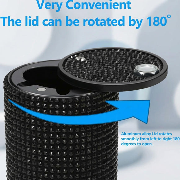 Car Ashtray with Lid Smell Proof Aluminum Crystal Diamond Cigarette Smokeless Automotive Ashtray Cup Holder Detachable Easy Clean Ash Tray for Car Women Home Office Black
