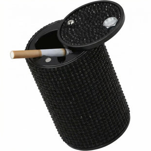 Car Ashtray with Lid Smell Proof Aluminum Crystal Diamond Cigarette Smokeless Automotive Ashtray Cup Holder Detachable Easy Clean Ash Tray for Car Women Home Office Black