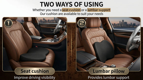 Car Seat Cushion - Memory Foam Car Seat Pad - Sciatica & Lower Back Pain Relief - Car Seat Cushions for Driving - Road Trip Essentials for Drivers(Black)
