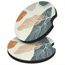 Car Cup Holder Coasters 2 Pack Universal Auto Anti Slip Insert Coaster with A Finger Notch Cute Car Assecories for Women Men Cup Mat for Most Interior Abstract Boho Leaves-1