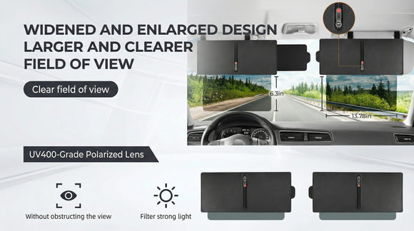 2 Pack Polarized Sun Visor Extender/ Extension with PC Lens and Side Sunshade Anti-Glare UV-Filtering for Car with Zipper Slider (Driver + Passenger Side) Upgraded UV400