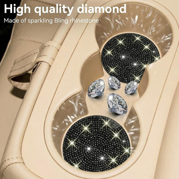 Bling Cup Holder Coasters for Car 2PCS Universal Non-Slip Cup Holder Embedded Decorative Coasters Shiny Crystal Car Interior Accessories Gifts for Women (Black)