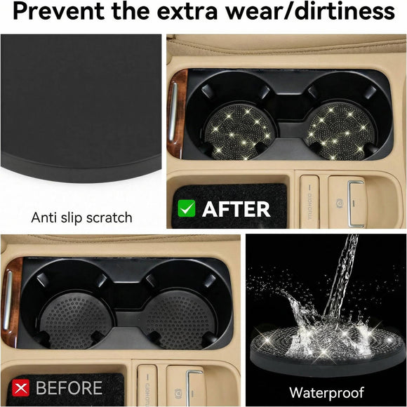 Bling Cup Holder Coasters for Car 2PCS Universal Non-Slip Cup Holder Embedded Decorative Coasters Shiny Crystal Car Interior Accessories Gifts for Women (Black)