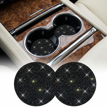 Bling Cup Holder Coasters for Car 2PCS Universal Non-Slip Cup Holder Embedded Decorative Coasters Shiny Crystal Car Interior Accessories Gifts for Women (Black)
