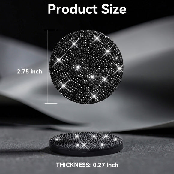Bling Cup Holder Coasters for Car 2PCS Universal Non-Slip Cup Holder Embedded Decorative Coasters Shiny Crystal Car Interior Accessories Gifts for Women (Black)