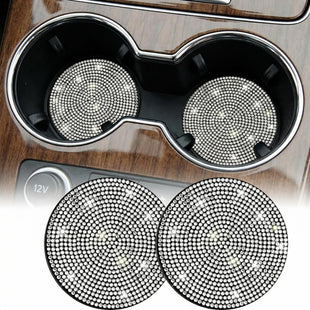 Bling Cup Holder Coasters for Car 2PCS Universal Non-Slip Cup Holder Embedded Decorative Coasters Shiny Crystal Car Interior Accessories Gifts for Women (White)