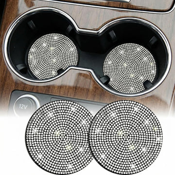 Bling Cup Holder Coasters for Car 2PCS Universal Non-Slip Cup Holder Embedded Decorative Coasters Shiny Crystal Car Interior Accessories Gifts for Women (White)